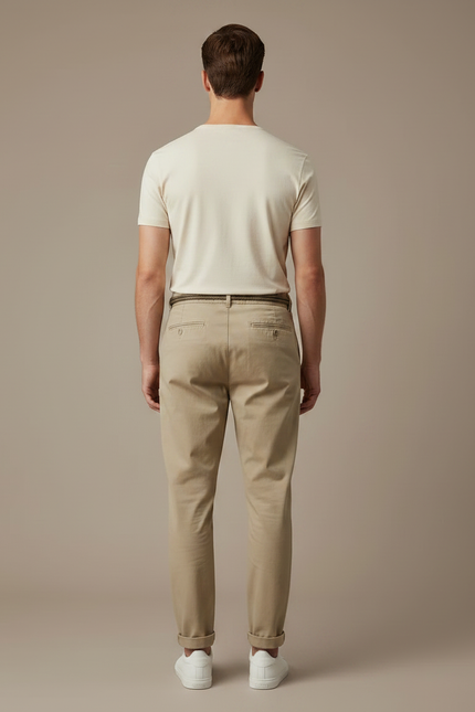 Pantalon À Pince Beige Coton Décontracté Homme Moderne - vue 2