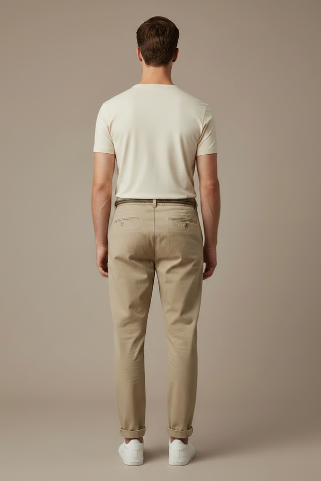 Pantalon À Pince Beige Coton Décontracté Homme Moderne - vue 2