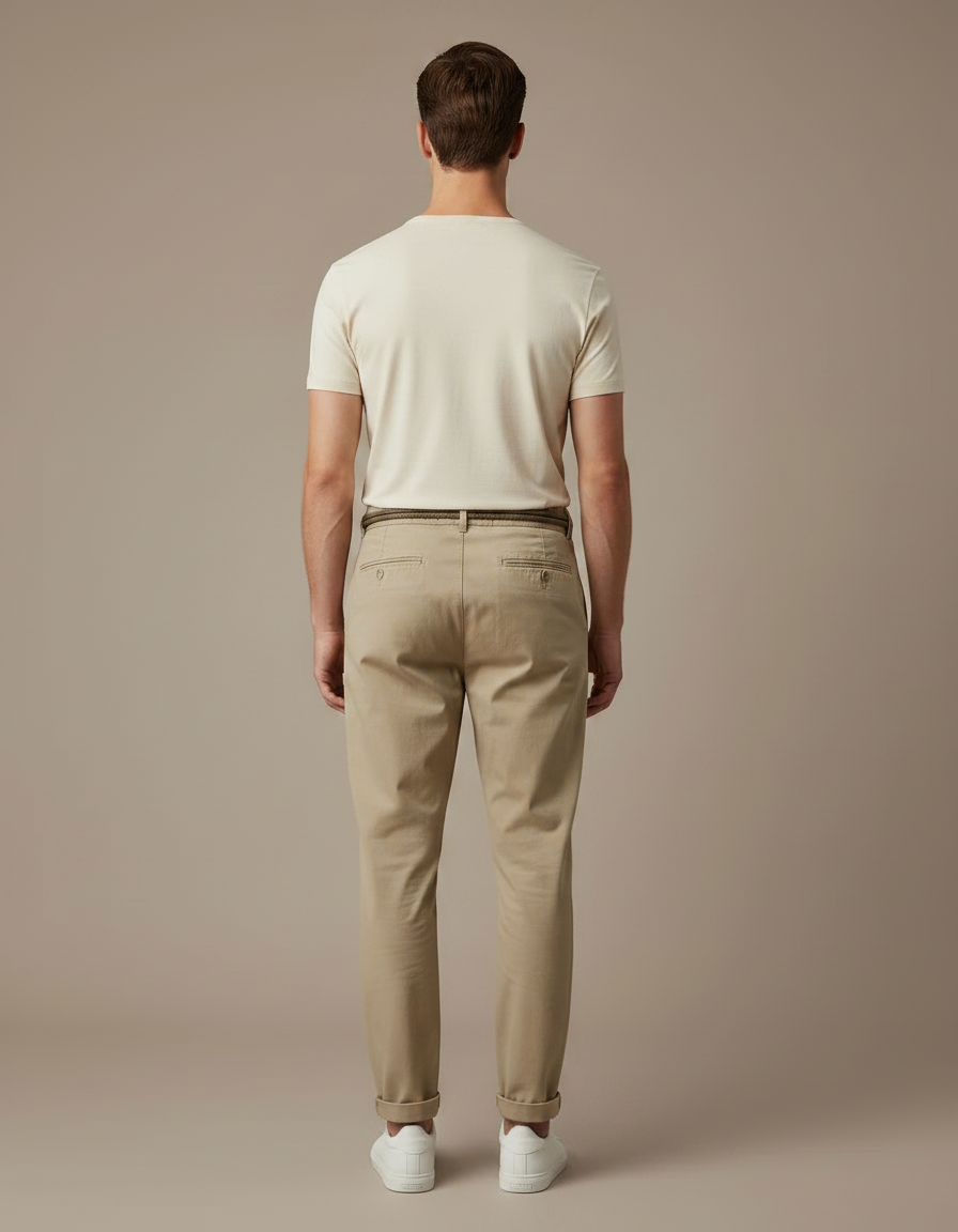 Pantalon À Pince Beige Coton Décontracté Homme Moderne - vue 2