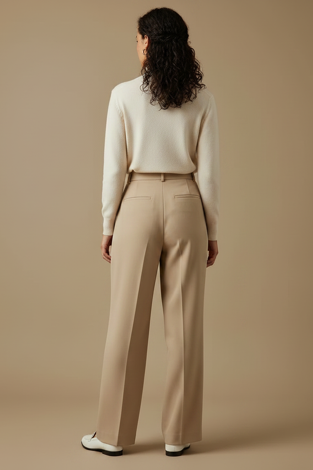 Pantalon À Pince Beige Plissé Ample Chic Élégant - Gabardine - vue 2