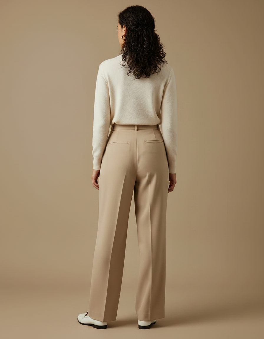 Pantalon À Pince Beige Plissé Ample Chic Élégant - Gabardine - vue 2