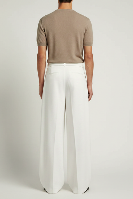 Pantalon À Pince Blanc Homme - Gabardine - vue 2