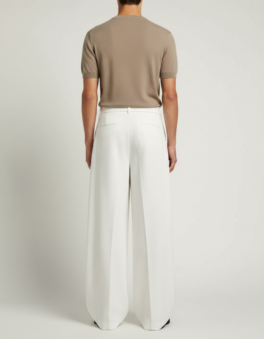 Pantalon À Pince Blanc Homme - Gabardine - vue 2