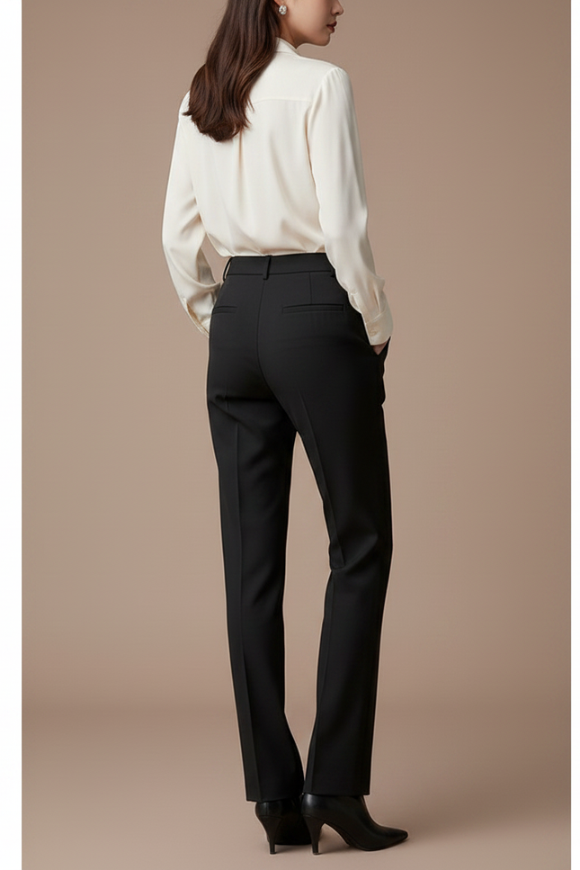 Pantalon À Pince Noir Droit Élégant Minimaliste Femme - Gabardine - vue 2