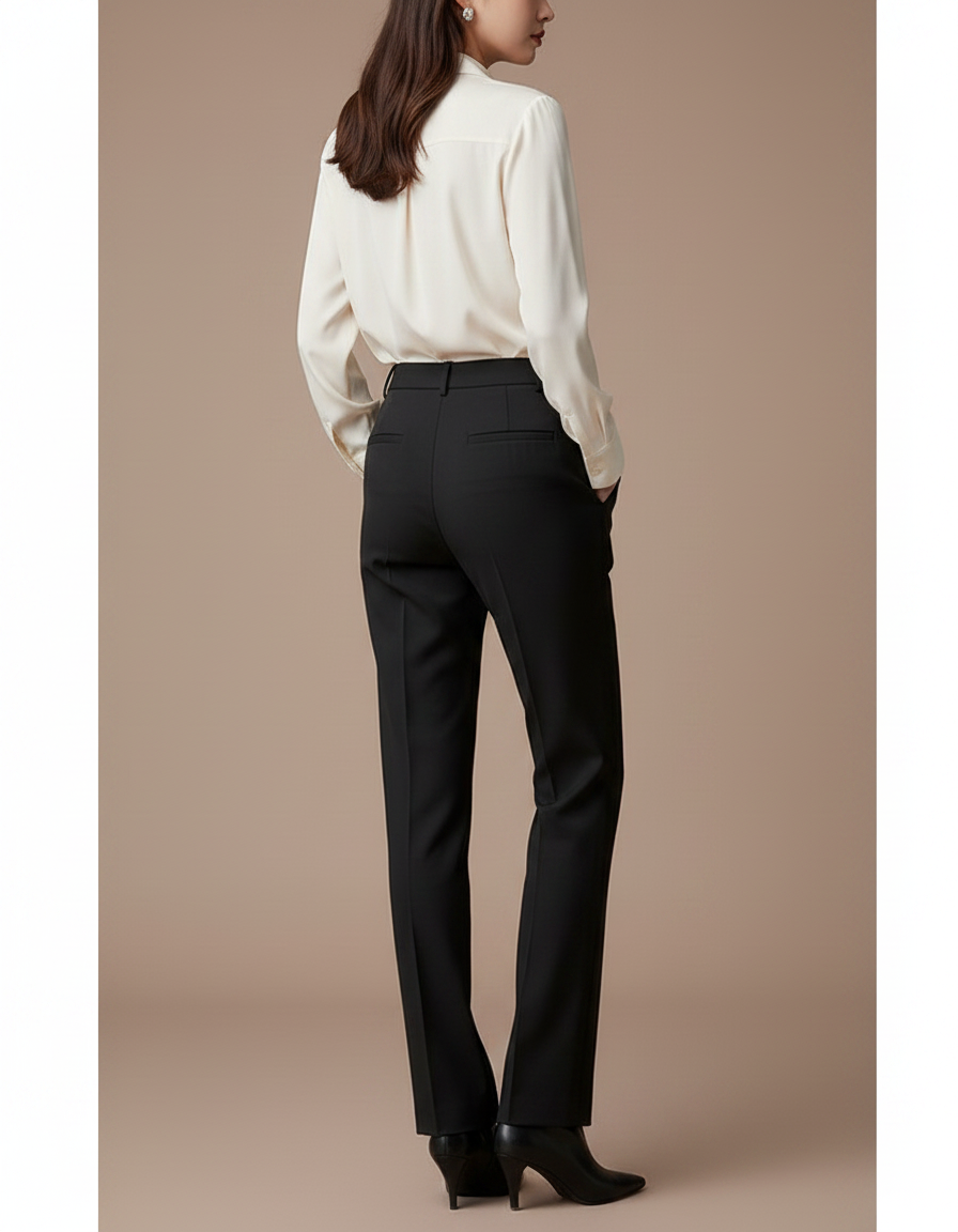 Pantalon À Pince Noir Droit Élégant Minimaliste Femme - Gabardine - vue 2