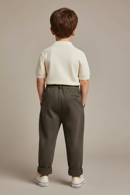 Pantalon À Pince Kaki Plissé Ample Enfant Coton - Molleton - vue 2