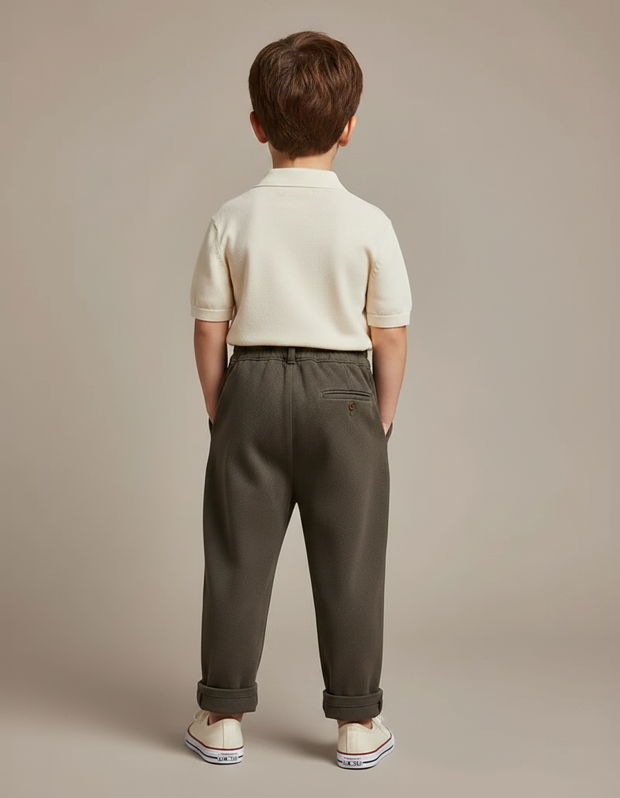 Pantalon À Pince Kaki Plissé Ample Enfant Coton - Molleton - vue 2