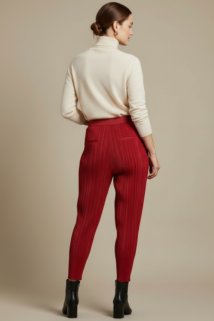 Pantalon À Pince Plissé Rouge Élastique Confortable Femme - Maille - vue 2