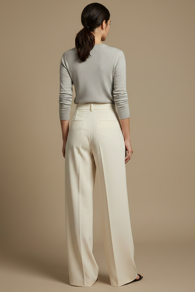 Pantalon À Pince Crème Ample Fluide Taille Haute - Beige Polyester - vue 2
