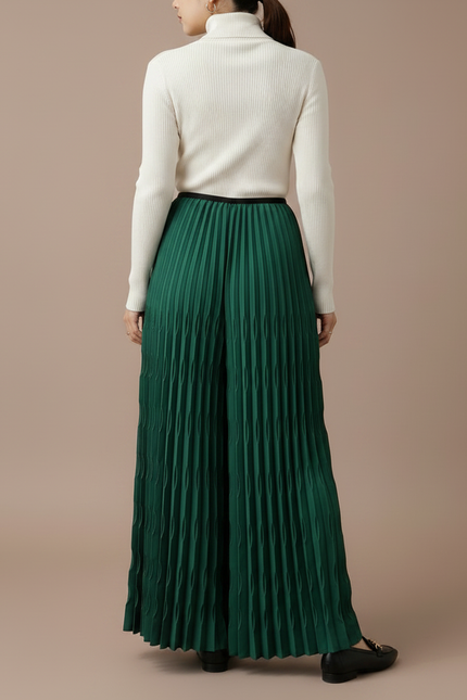 Pantalon À Pince Plissé Vert Émeraude Ample Chic - Polyester - vue 2
