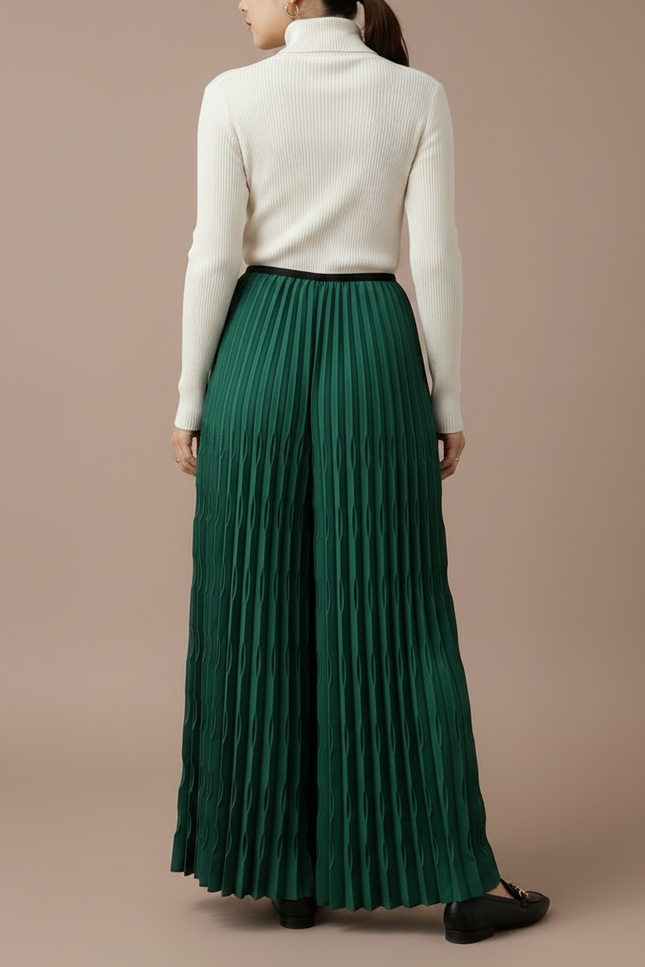 Pantalon À Pince Plissé Vert Émeraude Ample Chic - Polyester - vue 2