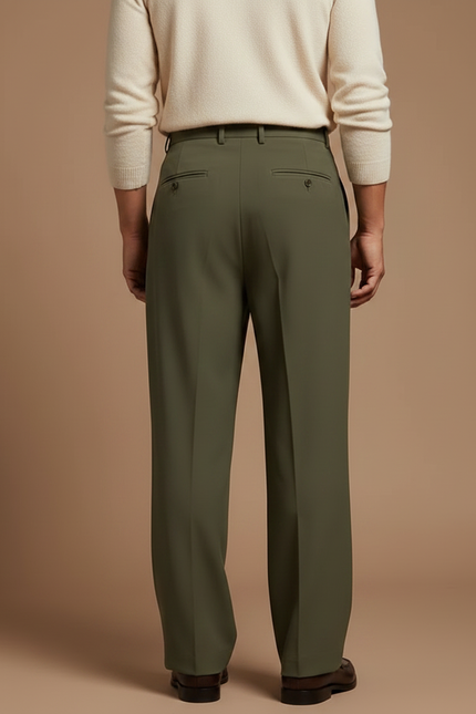 Pantalon À Pince Kaki Plissé Ample Élégant Homme - Polyester - vue 2