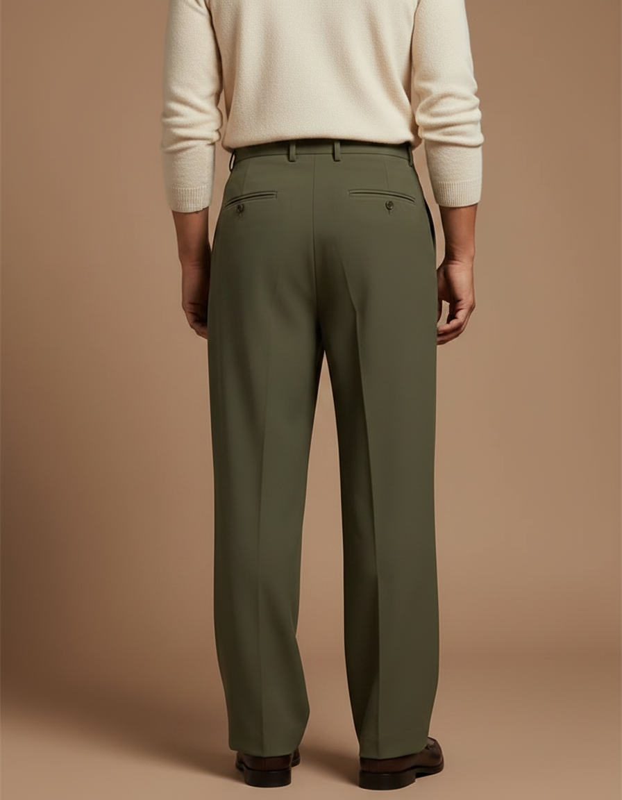 Pantalon À Pince Kaki Plissé Ample Élégant Homme - Polyester - vue 2