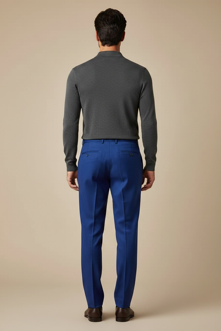 Pantalon À Pince Bleu Vif Droit Plissé Homme Élégant - Gabardine - vue 2