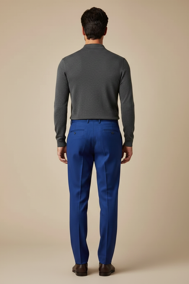 Pantalon À Pince Bleu Vif Droit Plissé Homme Élégant - Gabardine - vue 2