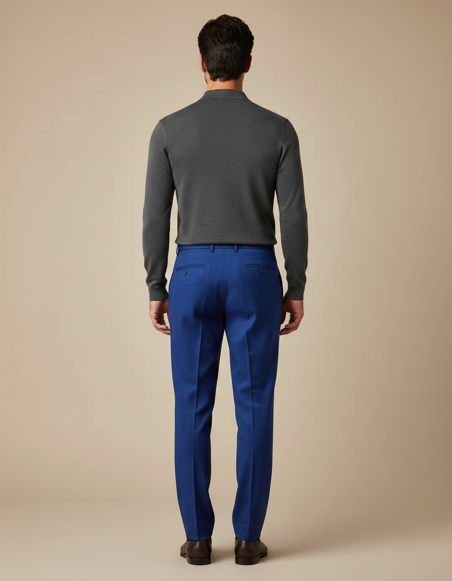 Pantalon À Pince Bleu Vif Droit Plissé Homme Élégant - Gabardine - vue 2
