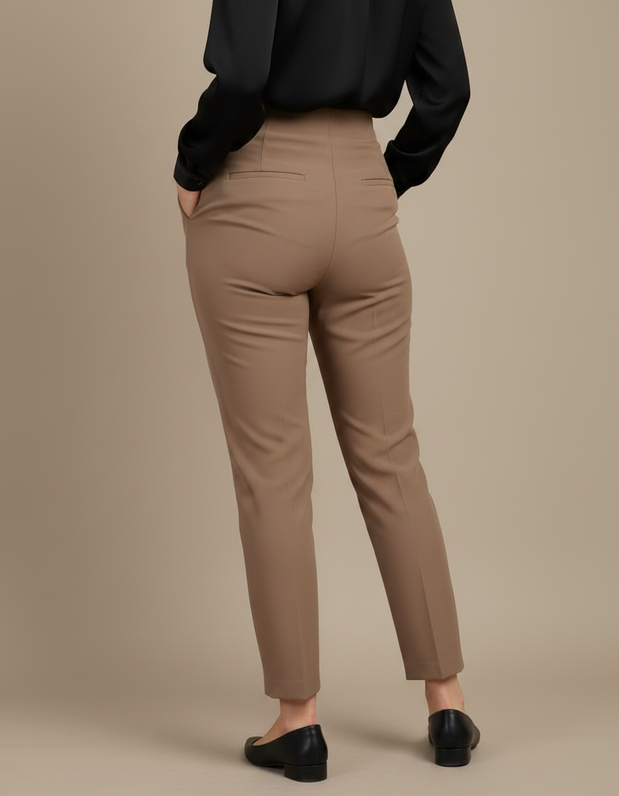 Pantalon À Pince Marron Plissé Cropped Élégant Femme - Polyester - vue 2