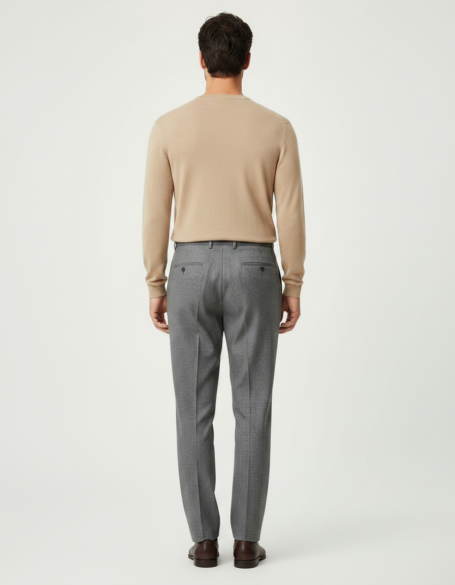 Pantalon À Pince Gris Élégant Coupe Ample Homme - Laine - vue 2