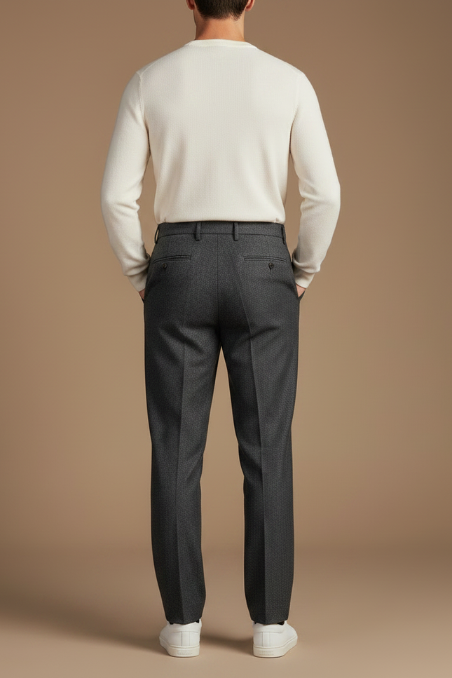 Pantalon À Pince Gris Anthracite Laine Plissé Droit Homme - vue 2
