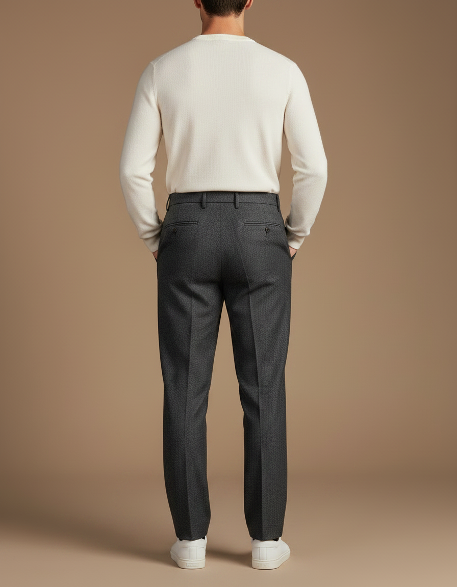 Pantalon À Pince Gris Anthracite Laine Plissé Droit Homme - vue 2