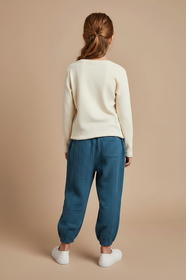 Pantalon À Pince Bleu Coton Plissé Ample Enfant - vue 2