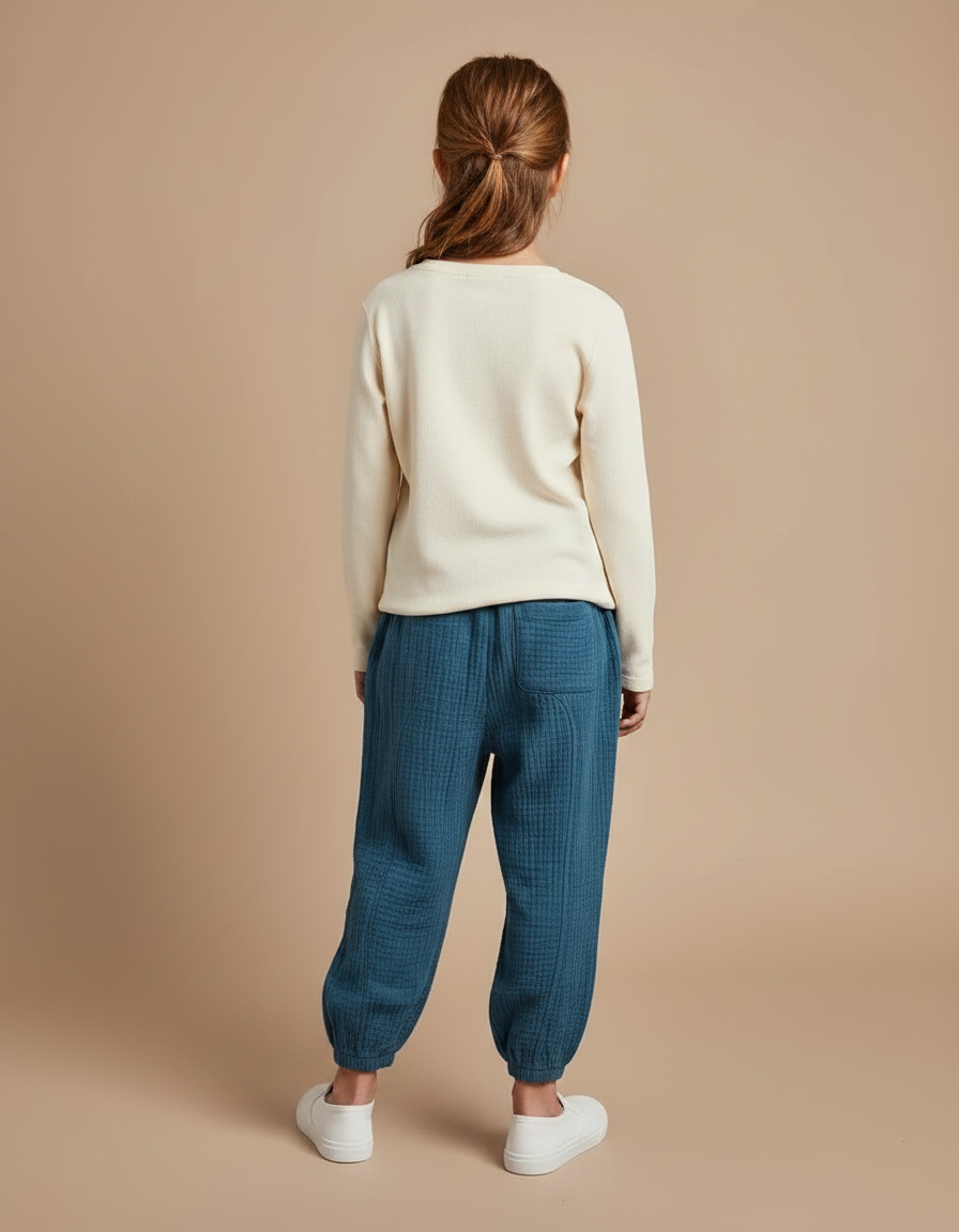Pantalon À Pince Bleu Coton Plissé Ample Enfant - vue 2