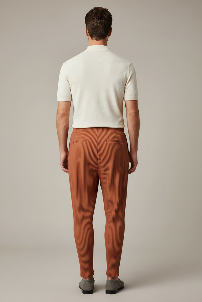 Pantalon À Pince Plissé Marron Décontracté Ample Homme - Polyester - vue 2