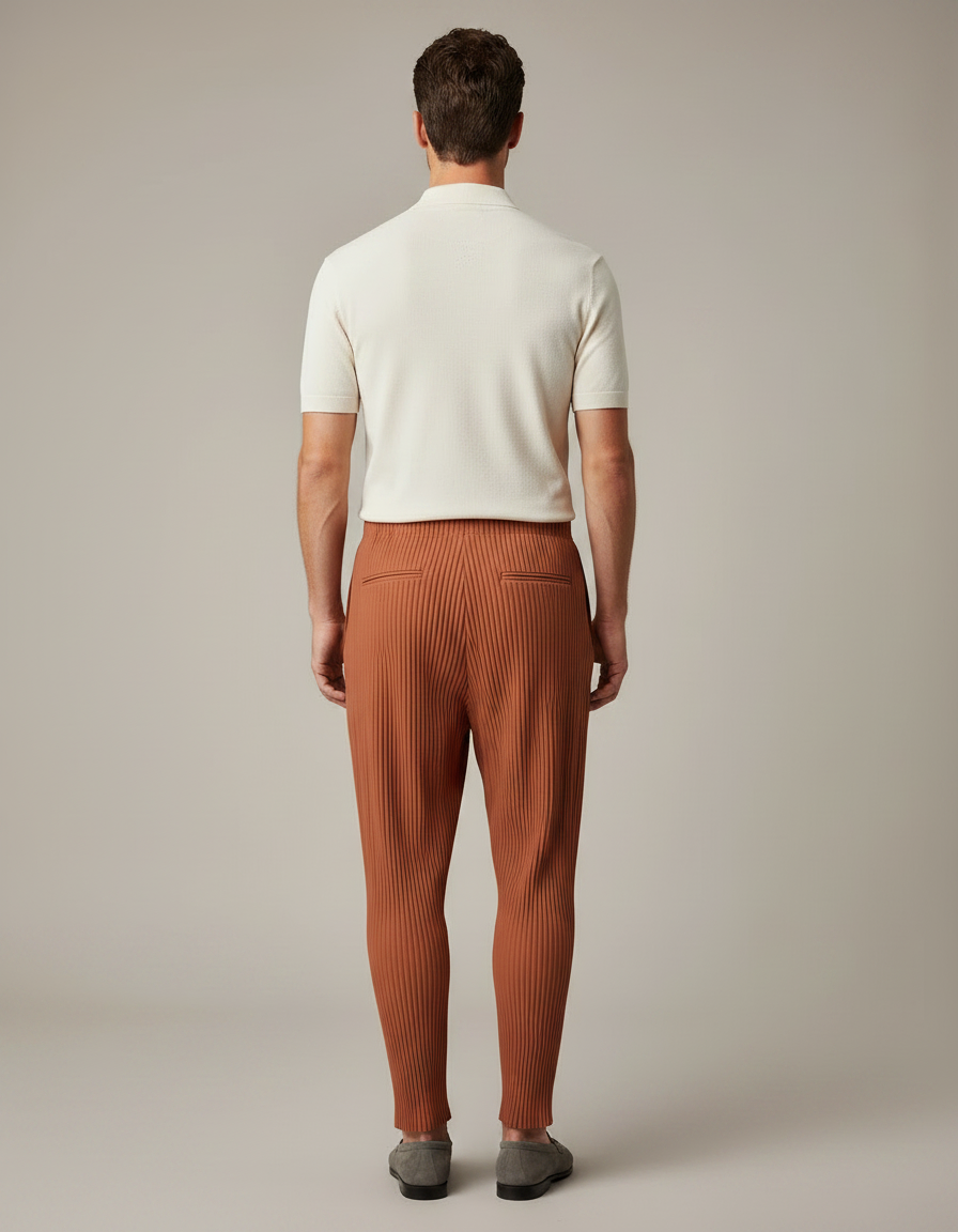 Pantalon À Pince Plissé Marron Décontracté Ample Homme - Polyester - vue 2