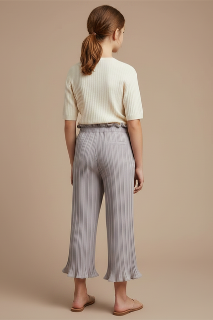 Pantalon À Pince Gris Plissé Ample Court Fille - Maille - vue 2