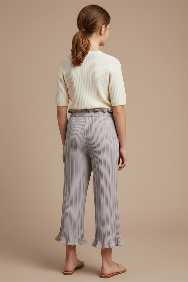 Pantalon À Pince Gris Plissé Ample Court Fille - Maille - vue 2