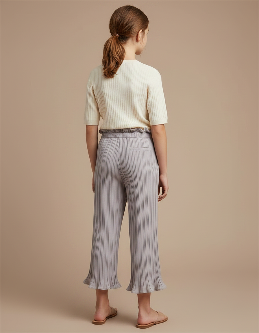 Pantalon À Pince Gris Plissé Ample Court Fille - Maille - vue 2