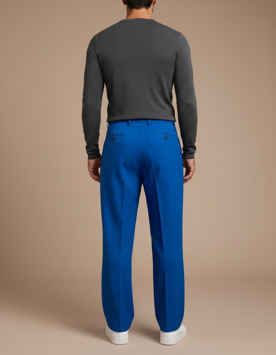 Pantalon À Pince Bleu Royal Ample Plissé Décontracté - Polyester - vue 2