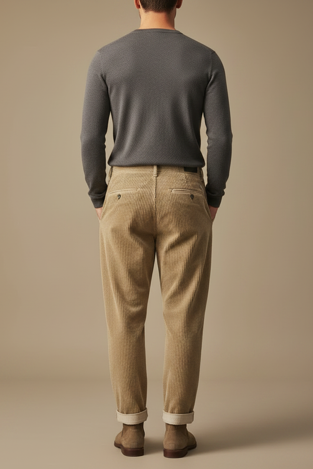 Pantalon À Pince Beige Côtelé Plissé Décontracté Homme - Cordé - vue 2
