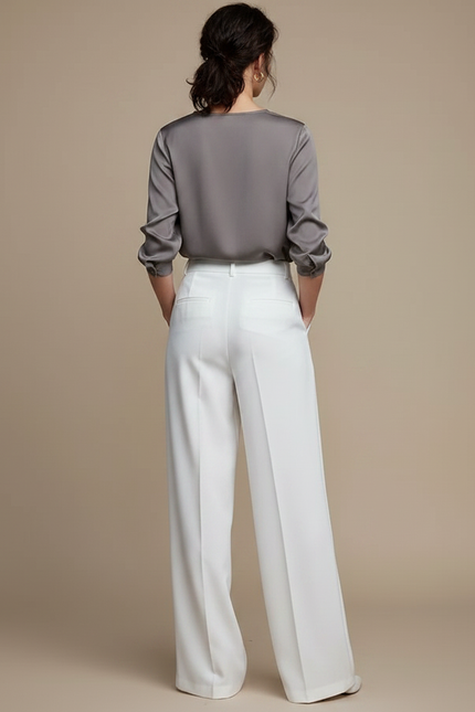 Pantalon À Pince Blanc Plissé Ample Élégant Fluide - Viscose - vue 2