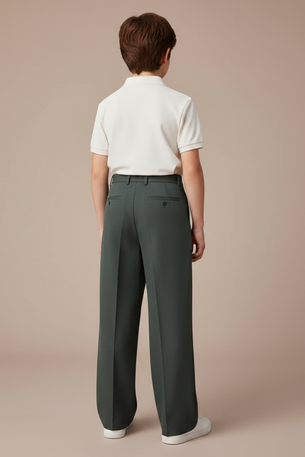 Pantalon À Pince Droit Plissé Vert Garçon Élégant - Polyester - vue 2