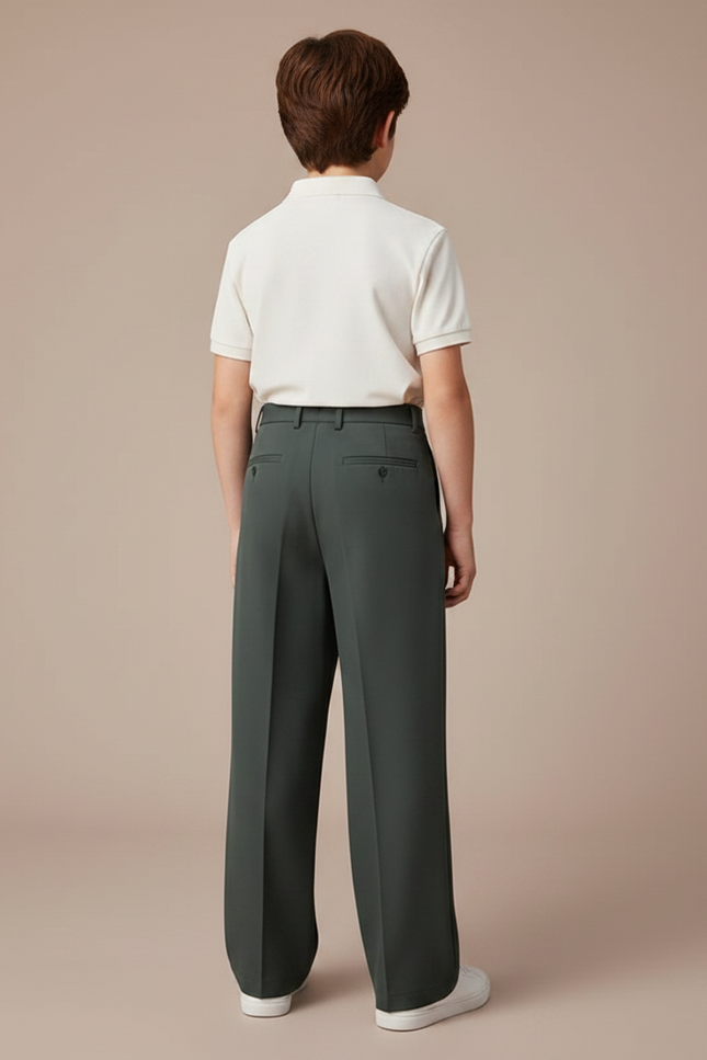 Pantalon À Pince Droit Plissé Vert Garçon Élégant - Polyester - vue 2