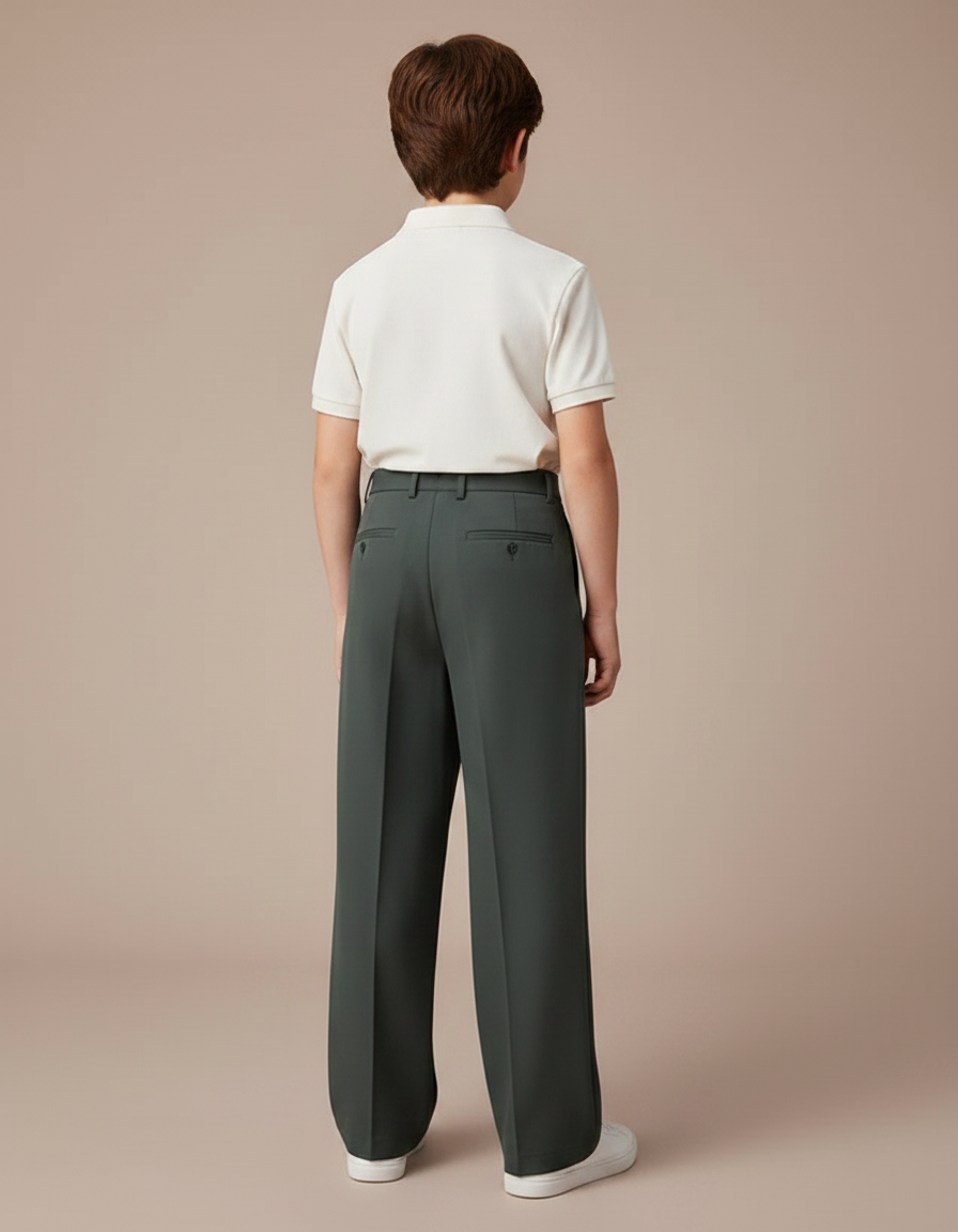 Pantalon À Pince Droit Plissé Vert Garçon Élégant - Polyester - vue 2