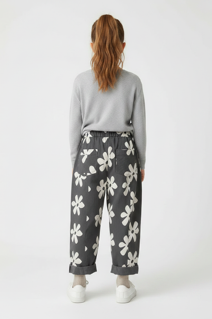 Pantalon À Pince Harem Fleuri Coton Gris Enfant - Imprimé - vue 2