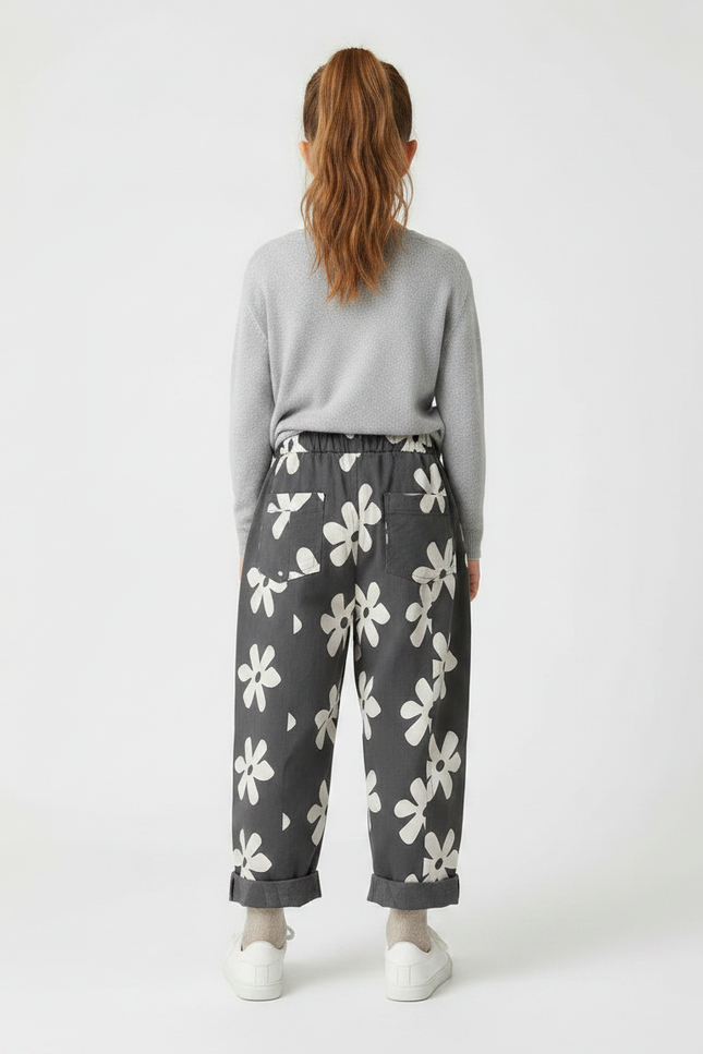 Pantalon À Pince Harem Fleuri Coton Gris Enfant - Imprimé - vue 2