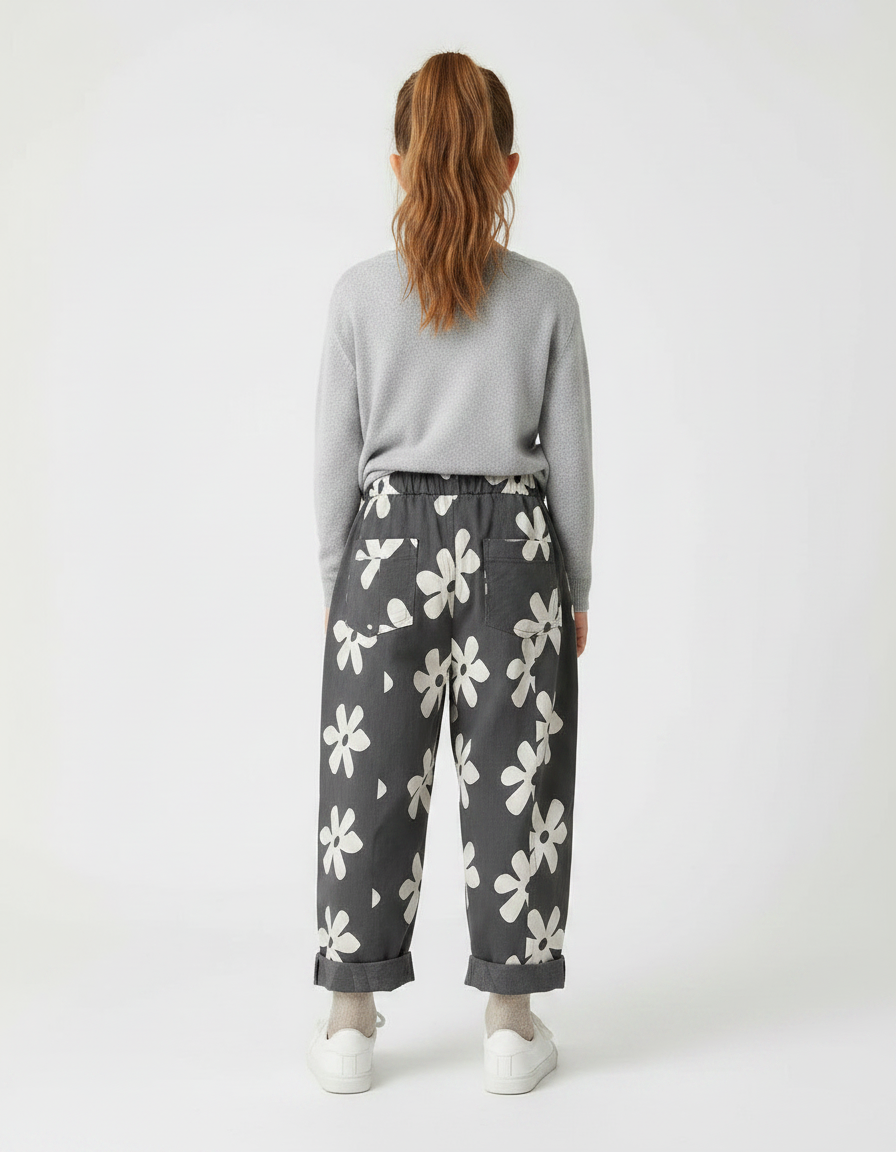 Pantalon À Pince Harem Fleuri Coton Gris Enfant - Imprimé - vue 2