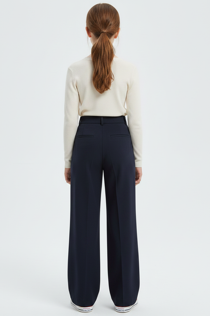 Pantalon À Pince Bleu Marine Ample Fluide Femme - Gabardine - vue 2