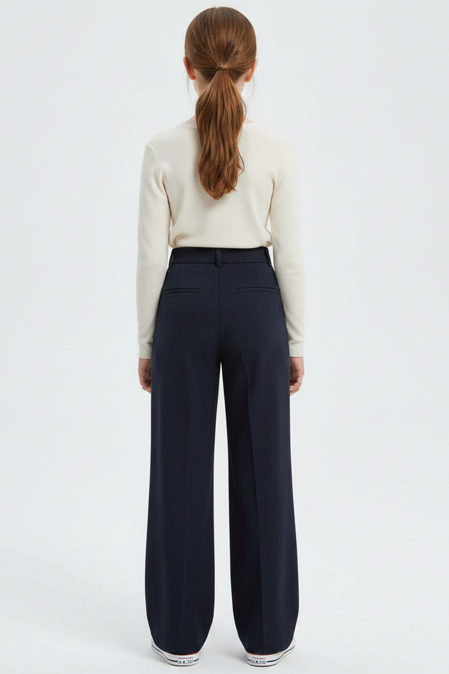 Pantalon À Pince Bleu Marine Ample Fluide Femme - Gabardine - vue 2