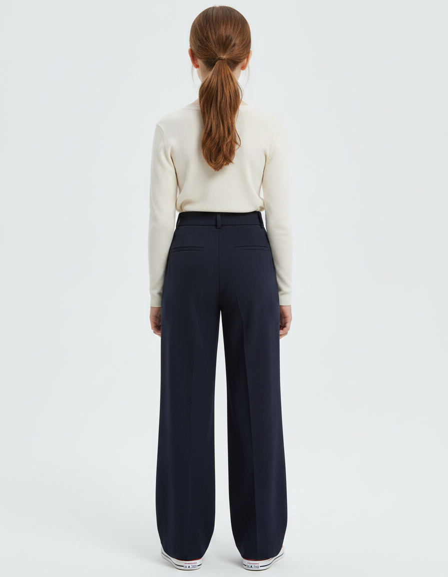 Pantalon À Pince Bleu Marine Ample Fluide Femme - Gabardine - vue 2