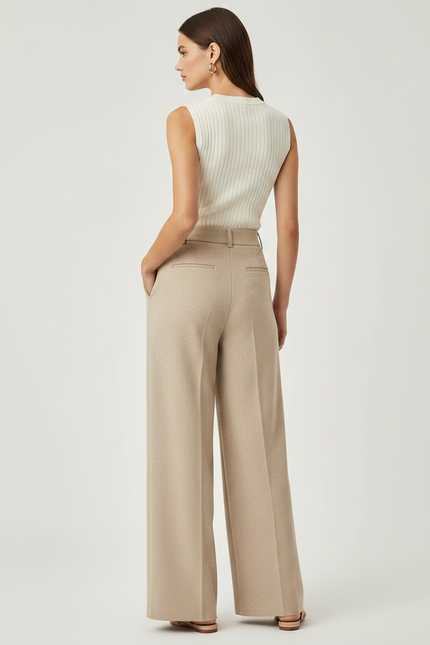 Pantalon À Pince Beige Ample Droit Élégant - Laine - vue 2