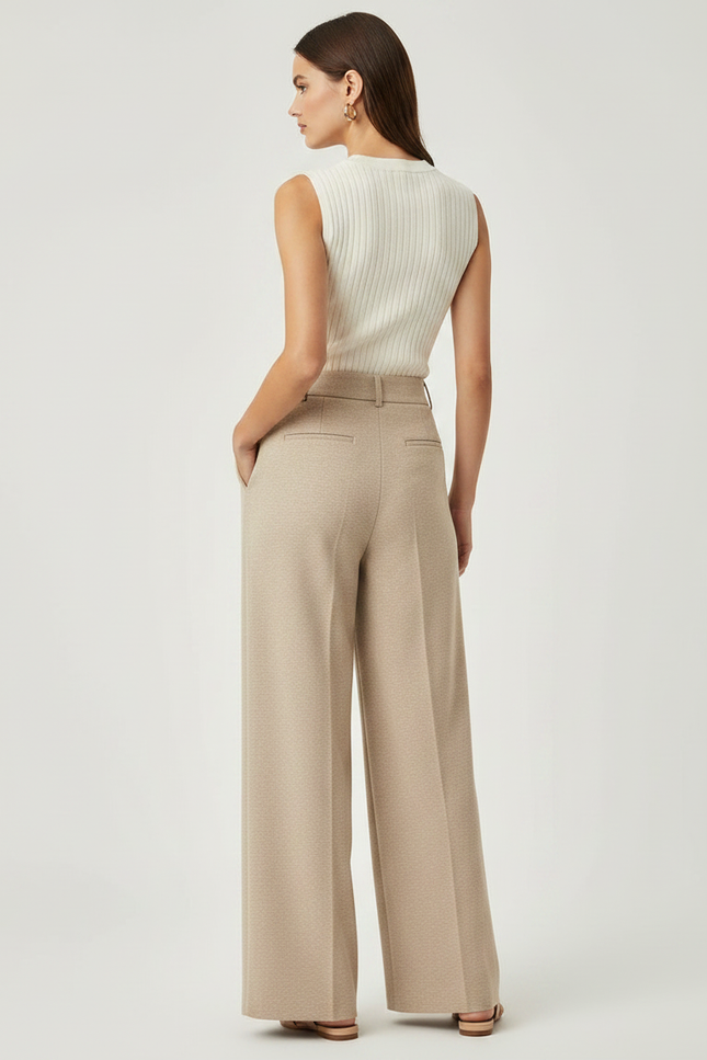 Pantalon À Pince Beige Ample Droit Élégant - Laine - vue 2
