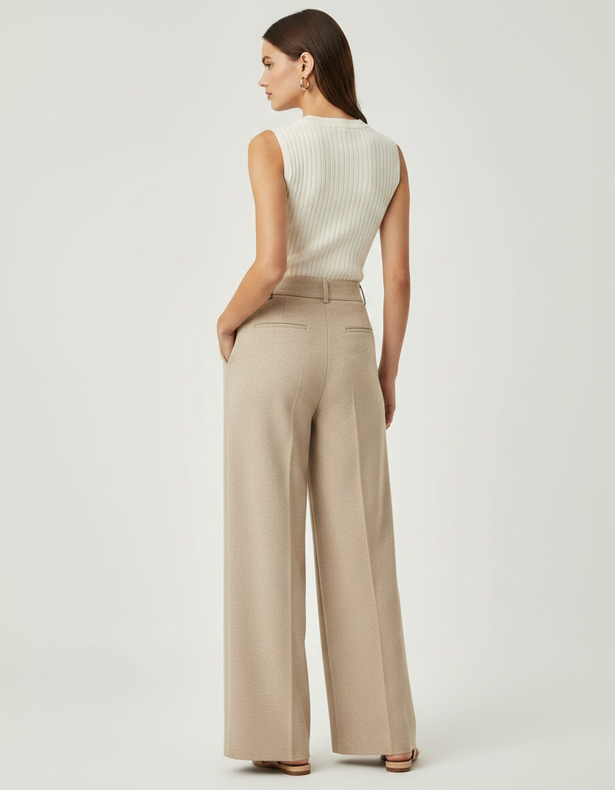 Pantalon À Pince Beige Ample Droit Élégant - Laine - vue 2