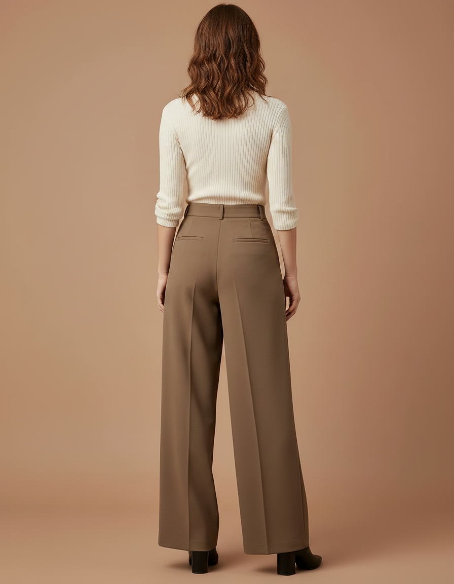 Pantalon À Pince Marron Taille Haute Ample Plissé Fluide - Polyester - vue 2
