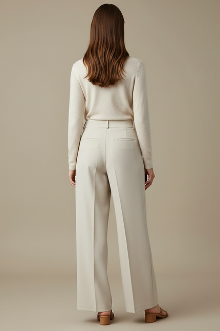 Pantalon À Pince Crème Ample Fluide Élégant Femme - Beige Gabardine - vue 2