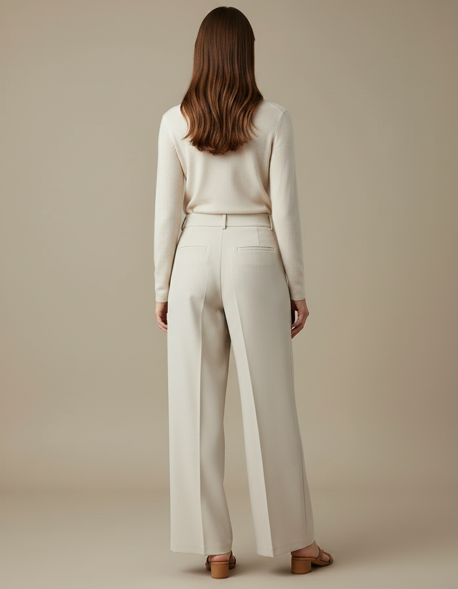 Pantalon À Pince Crème Ample Fluide Élégant Femme - Beige Gabardine - vue 2