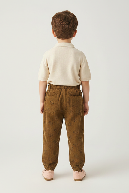 Pantalon À Pince Marron Côtelé Imprimé Ample Enfant - Cordé - vue 2